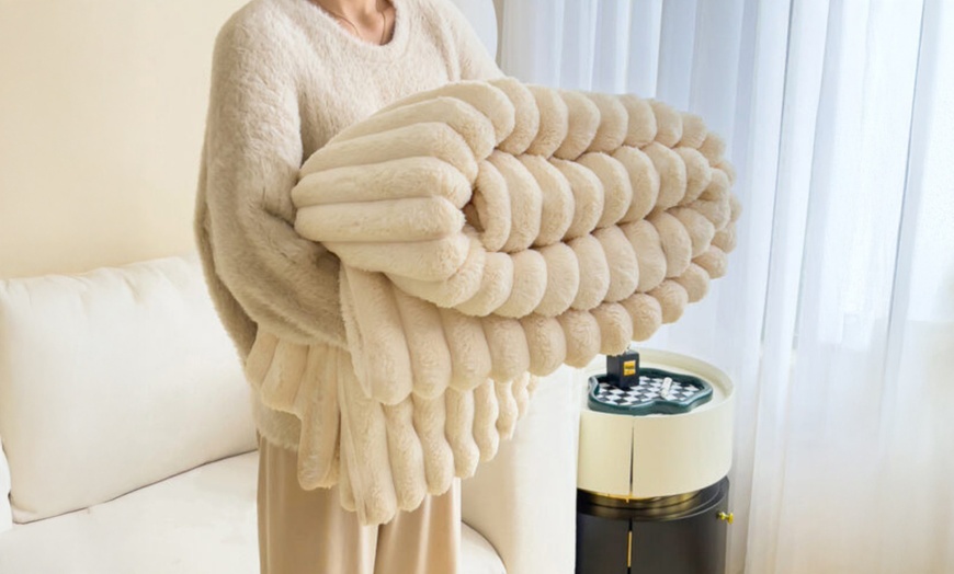 Image 16: Thick Plush Striped Winter Throw Blanket 