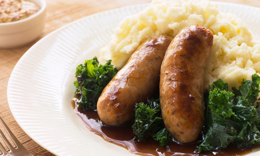 Image 1: Bangers and Mash with Drink