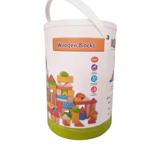 Lelin 100 Piece Children S Wooden Building Blocks Set