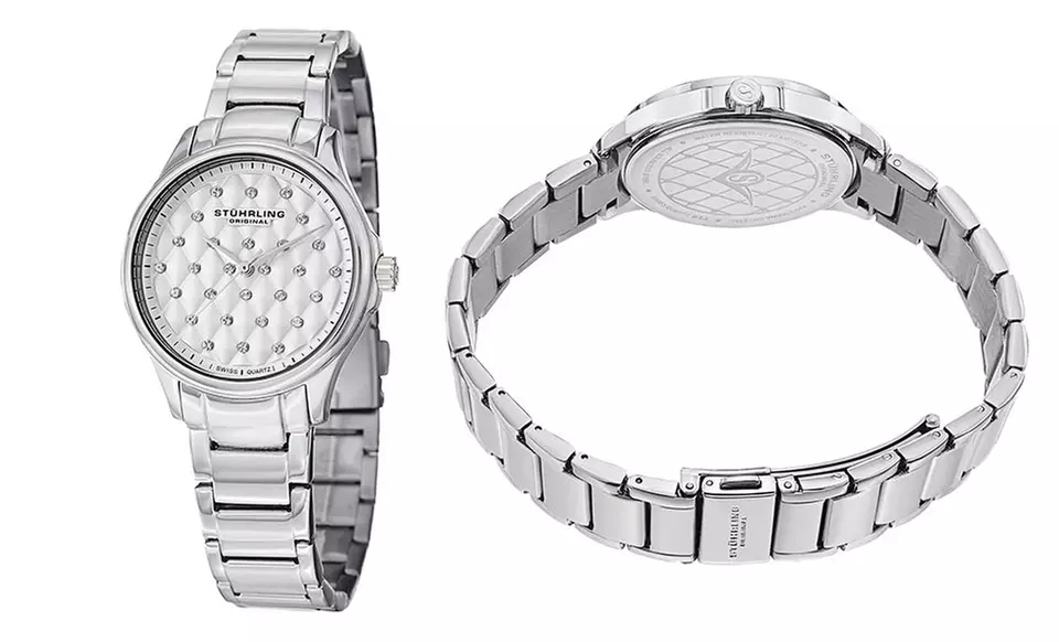 Stührling Original Ladies' Quilted Dial Watch with Swarovski Crystals; Gold, Rose Gold, or Silver Finish. Free Returns. - Second Medium