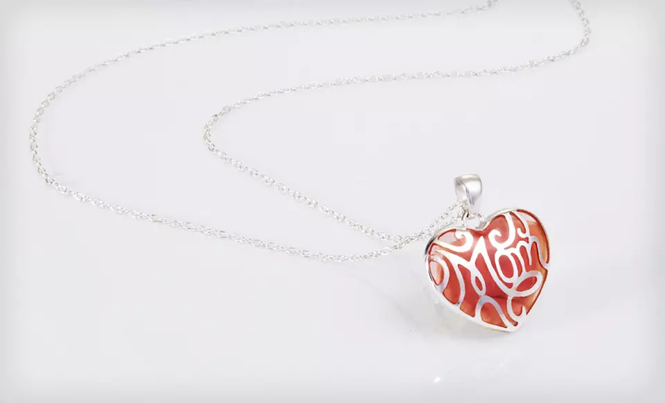 $14.99 for a Sterling Silver and Resin Mom Heart Pendant Necklace in Blue or Pink ($49.95 List Price). Free Returns. - Second Medium