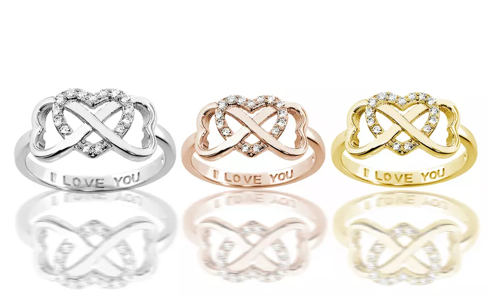 Sterling Silver "I LOVE YOU" Infinity Ring. Multiple Finishes Available. Free Returns. - Primary Image