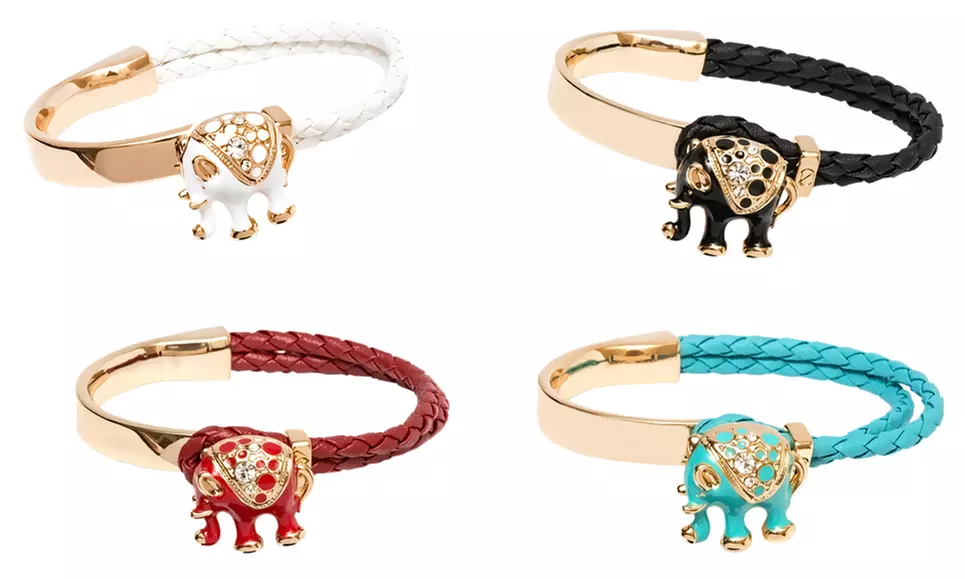 Leather Elephant Bracelet with Swarovski Elements - Primary Image