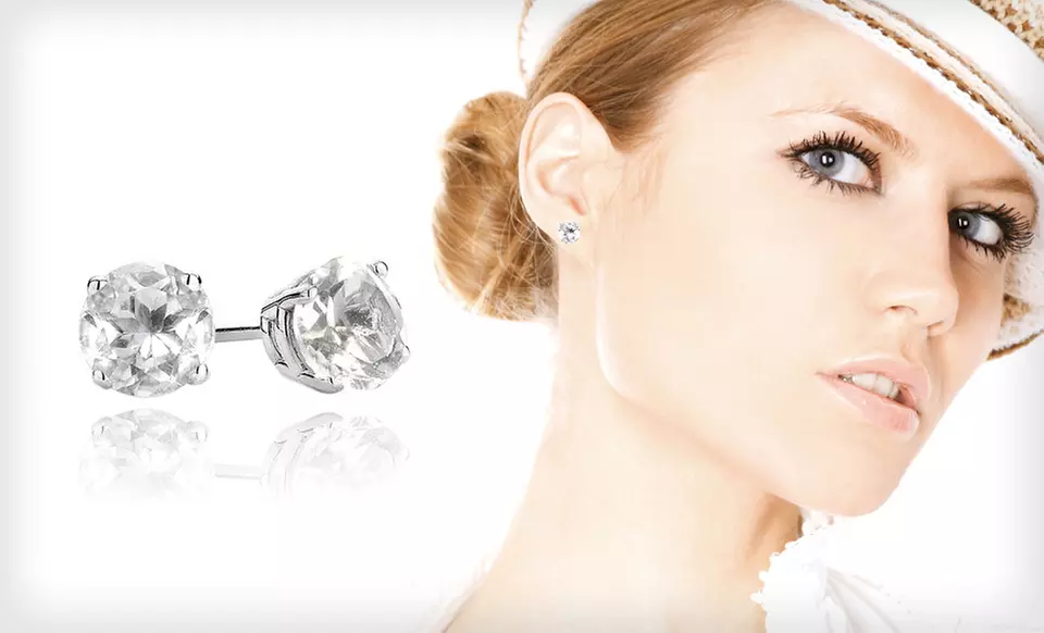 $7 for One Pair of 2-Carat White-Topaz Sterling-Silver Stud Earrings ($99.99 List Price). Free Returns. - Primary Image