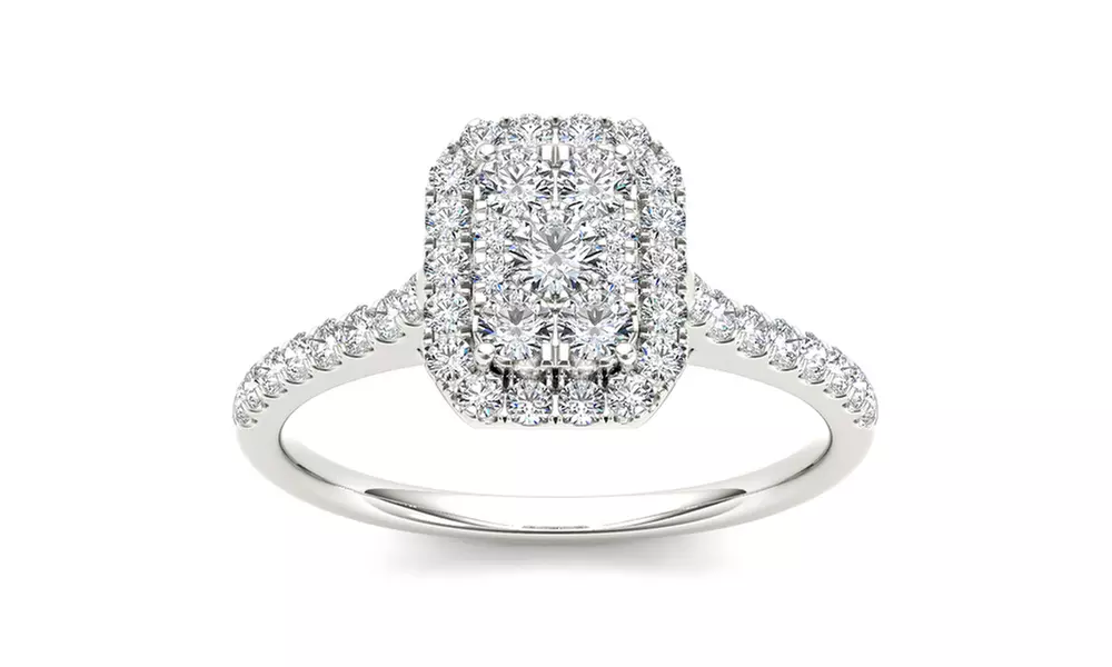 3/4 CTTW Diamond Halo Engagement Ring in 10K White Gold by De Couer - Primary Image