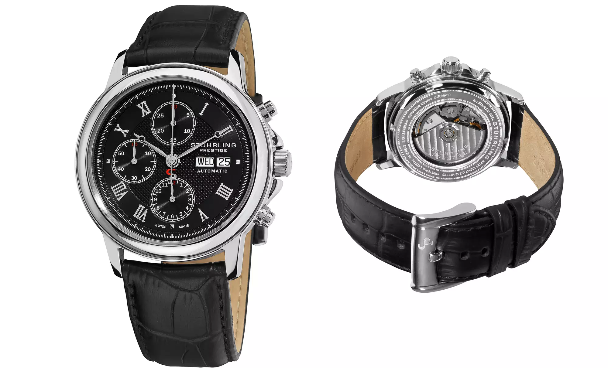 Stührling Prestige Men's Swiss-Made Dress Watch in Black, Gray, or Silver. Free Returns. - Second Medium