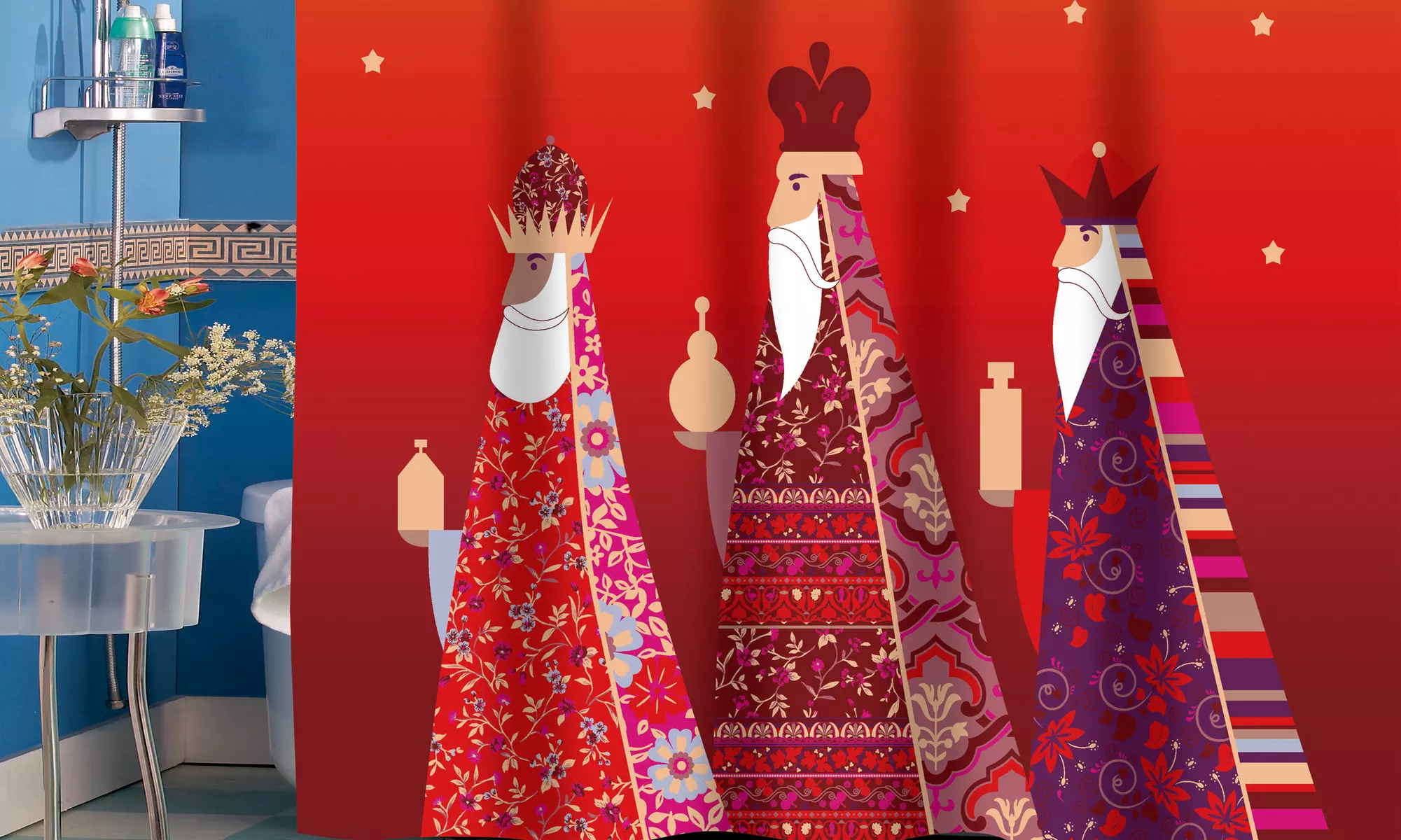 Three Kings Holiday Fabric Shower Curtain - Primary Image