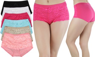 Women's Lace Boy Shorts with Cotton Lining (6-Pack)