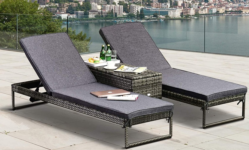 Image 2: Outsunny Rattan Sun Lounger Set