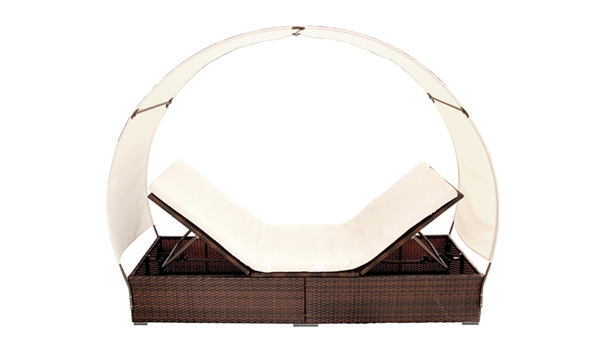 Image 3: Poly-Rattan Sun Lounger + Canopy