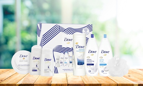 Fino a 3 kit con lozione da 250 ml, 2 bagnoschiuma da 225 ml, crema da 75 ml, shampoo e balsamo da 50 ml e spugna Dove