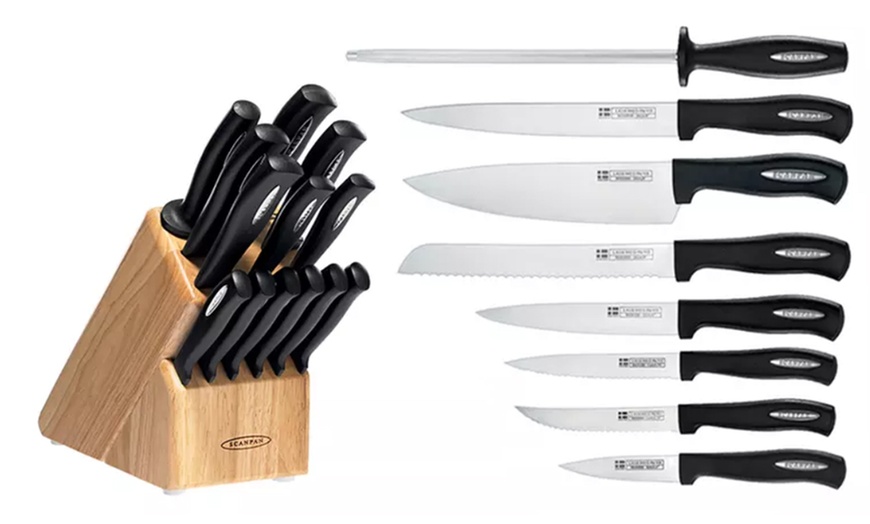 Image 1: Scanpan 14-Piece Knife Set with Wooden Storage Block
