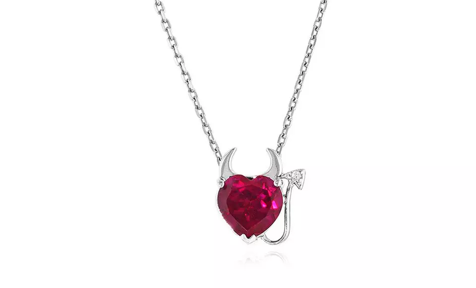 Created Ruby and White Sapphire Heart Pendant. Multiple Chain Lengths Available. Free Returns.   - Primary Image