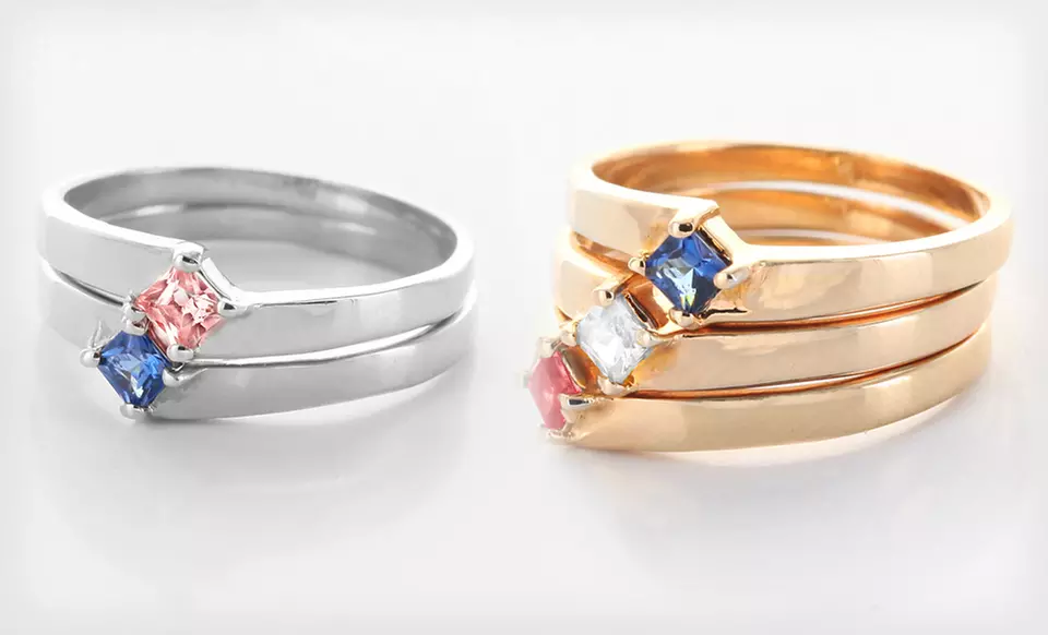 One, Two, or Three Personalized Stackable Birthstone Rings from Monogram Online (Up to 72% Off). Free Shipping. - Second Medium