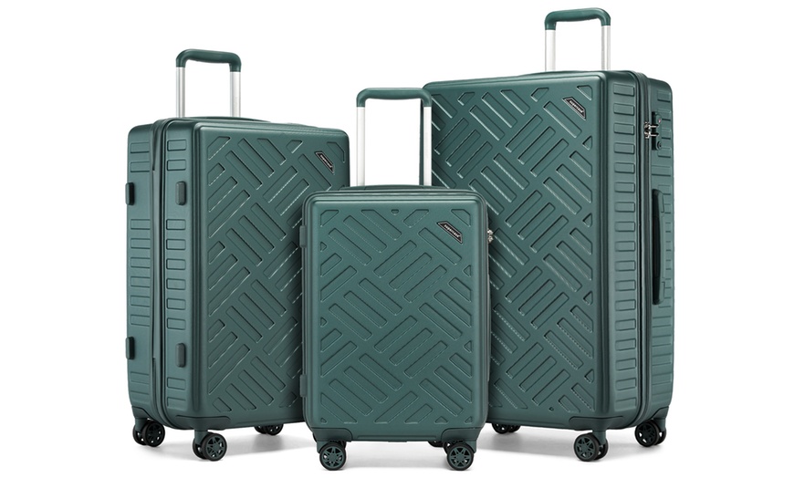 Image 2: Three-Piece Sleek Geometric Pattern Hard Shell ABS+PC Suitcase Set 