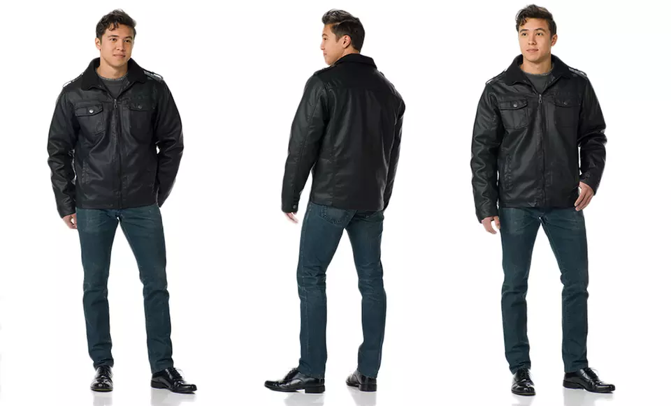 Oak & Rush Men's Black Faux-Leather Jackets in Craft or Manhattan 2 - Second Medium