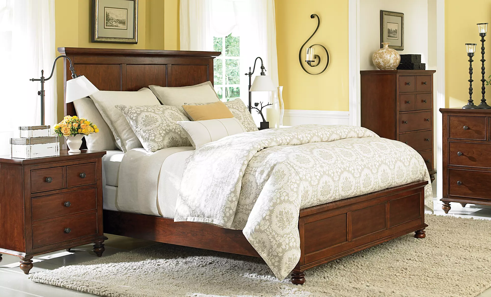 Bassett Furniture Cherry Finish Warrenton Storage Bed. Available in Queen or King Sizes - Primary Image