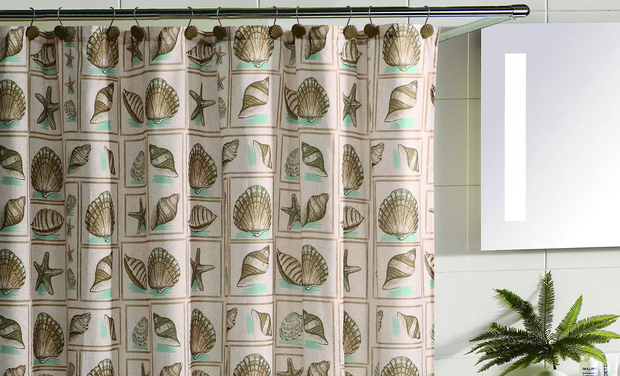 Seashells 13-Piece Mircofiber Shower Curtain Set with Hooks - Second Medium