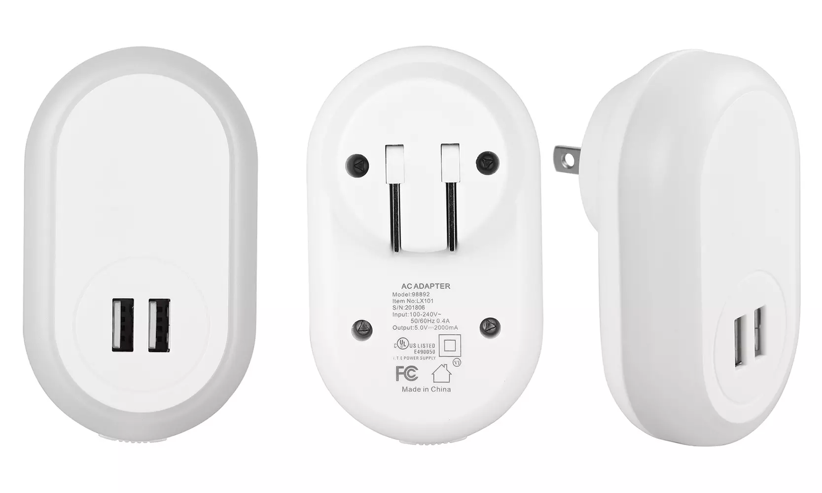 LAX Dual-USB Wall Charger with Night Light (1- or 2-Pack) - Second Medium