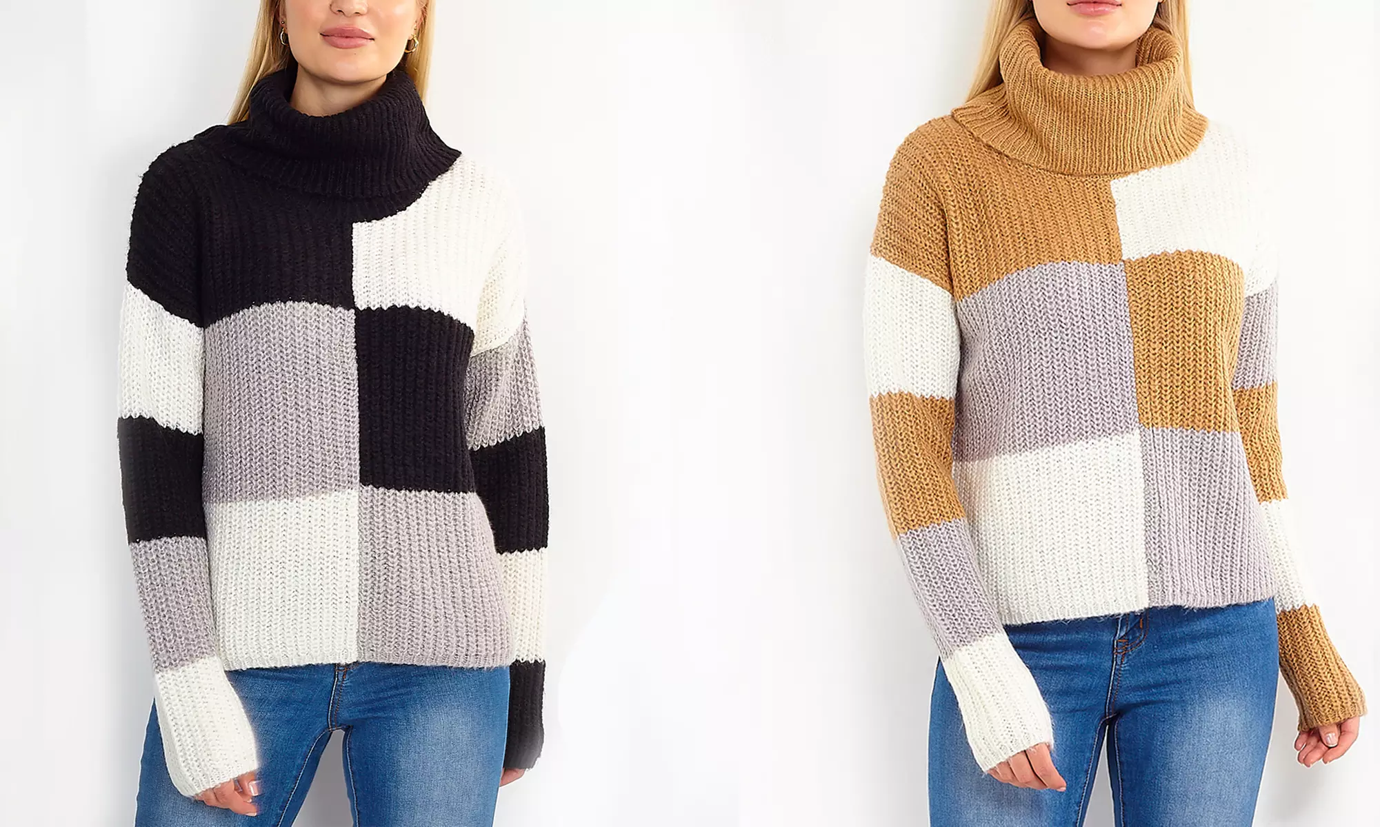 Pull en maille à carreaux avec col bénitier - Primary Image