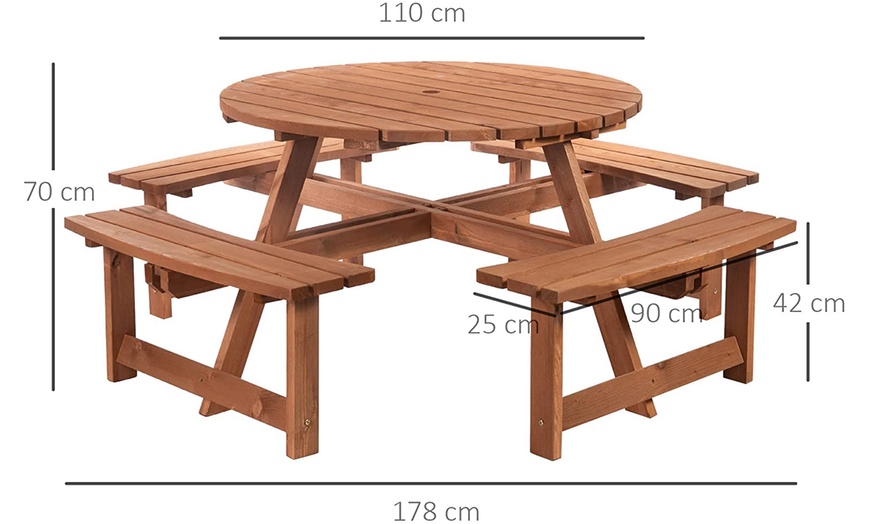 Image 4: Outsunny Eight-Seater Round Picnic Table Bench