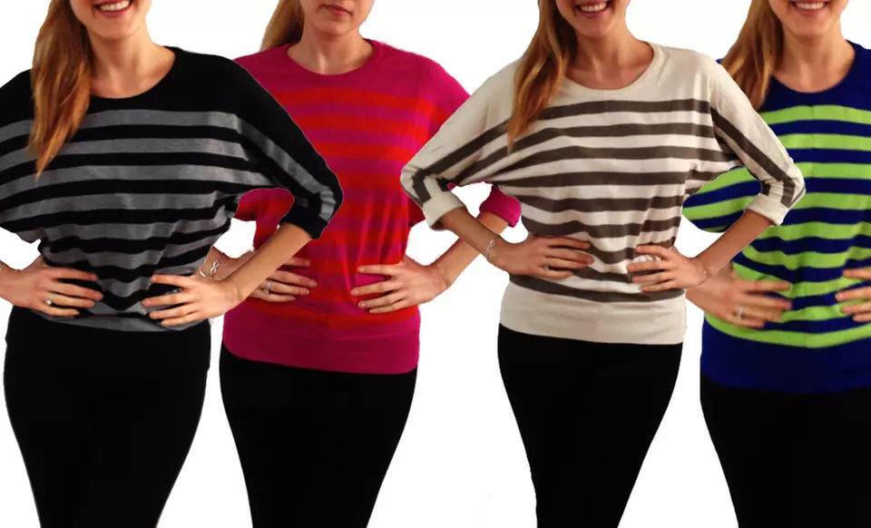 Lila Rose Striped Sweaters with 3/4-Length Sleeves. Multiple Colors Available. Free Shipping and Returns. - Primary Image
