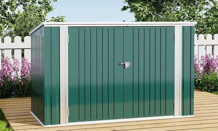 Image 1: Green Steel Lockable Bicycle Storage Shed