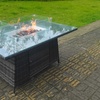 Image 3: Fimous Dark Grey Rattan-Effect Fire Pit Table with Tempered Glass