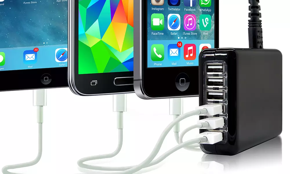 One (£8.99) or Two (£17.98) Six-Port USB Chargers (70% Off) - Primary Image
