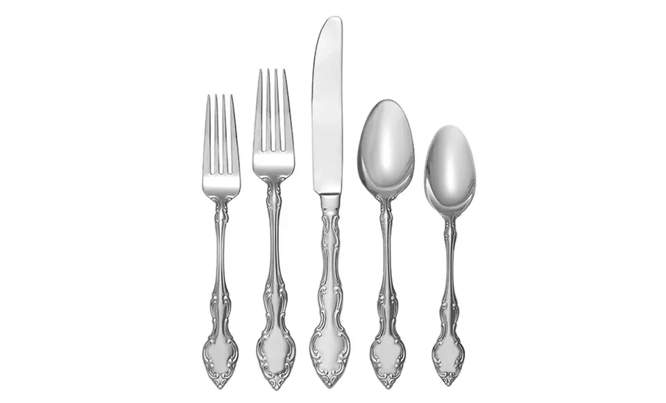 Oneida 45-, 50-, or 62-Piece Stainless Steel Flatware Set. Multiple Designs Available. - Second Medium