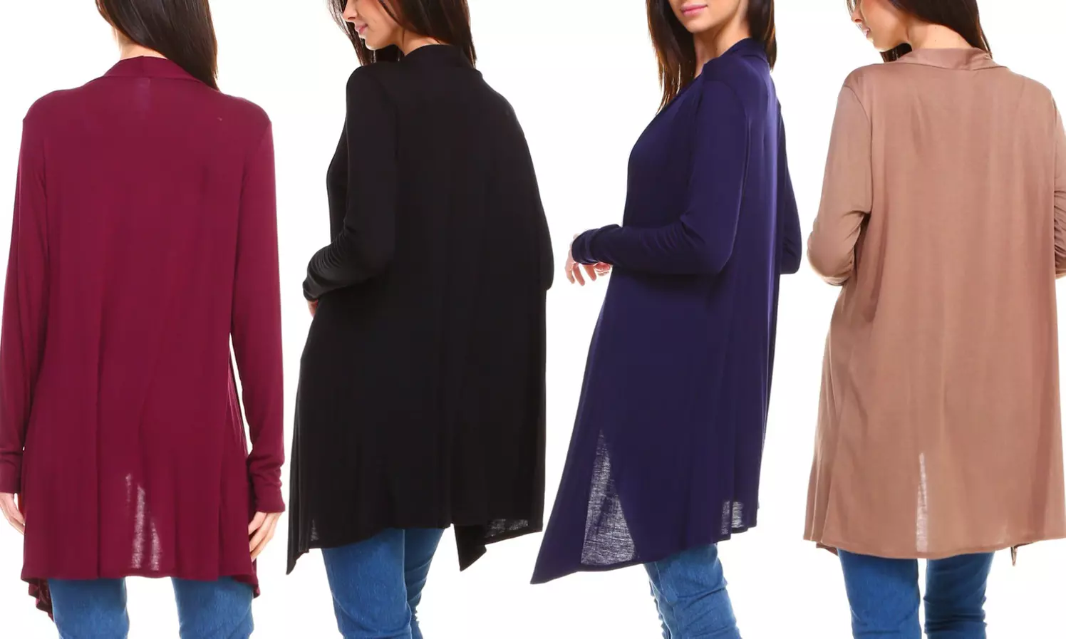 Isaac Liev Banded Longline Open Front Cardigan (4-Pack). Plus Sizes Available. - Second Medium