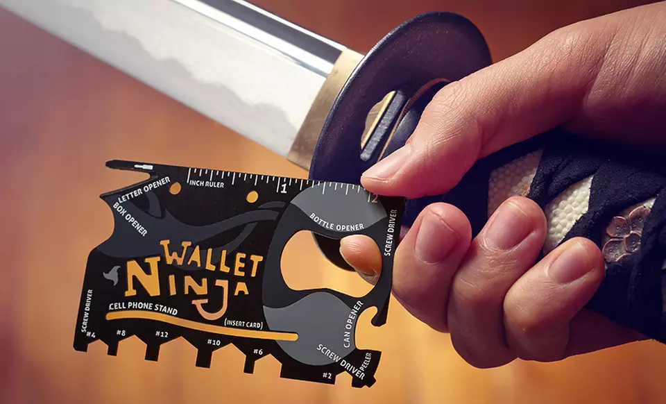 Wallet Ninja 18-in-1 Multitool in Black.  - Primary Image