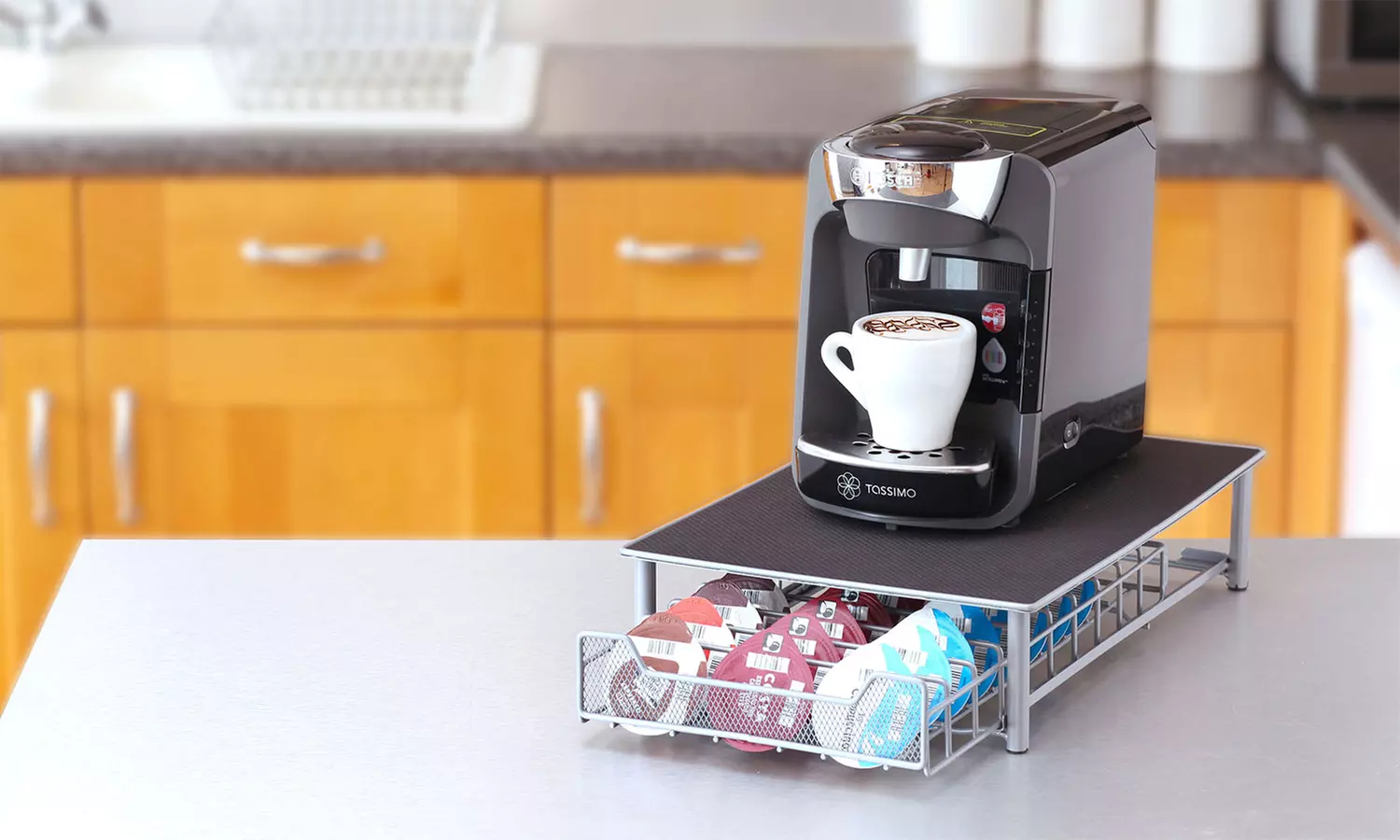 Neo Coffee Machine Stand with Drawer for 60 Tassimo Pods - Primary Image