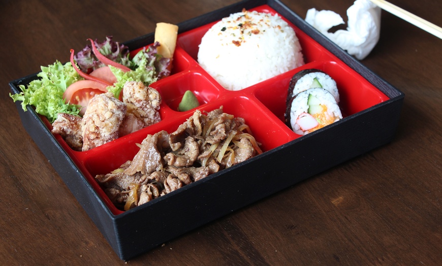 Image 1: Bento Box with Miso Soup + Drink