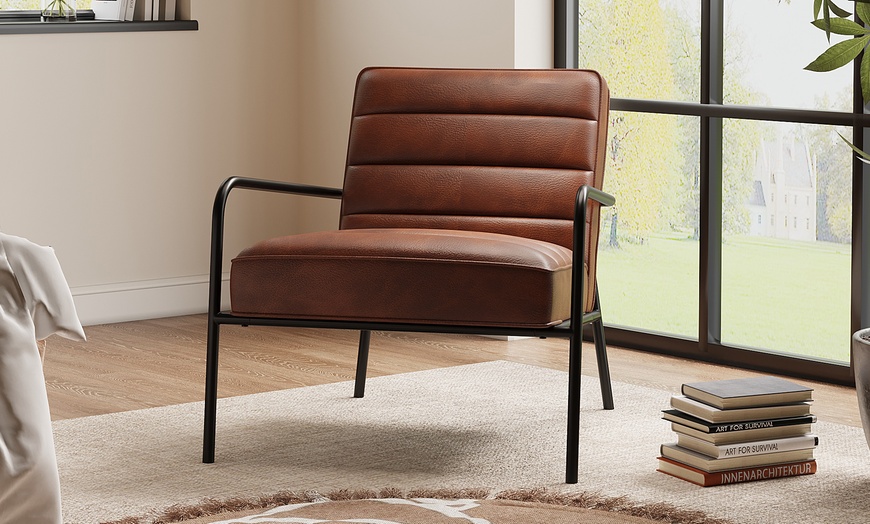 Image 2: Living And Home Tan Armchair with Metal Frame