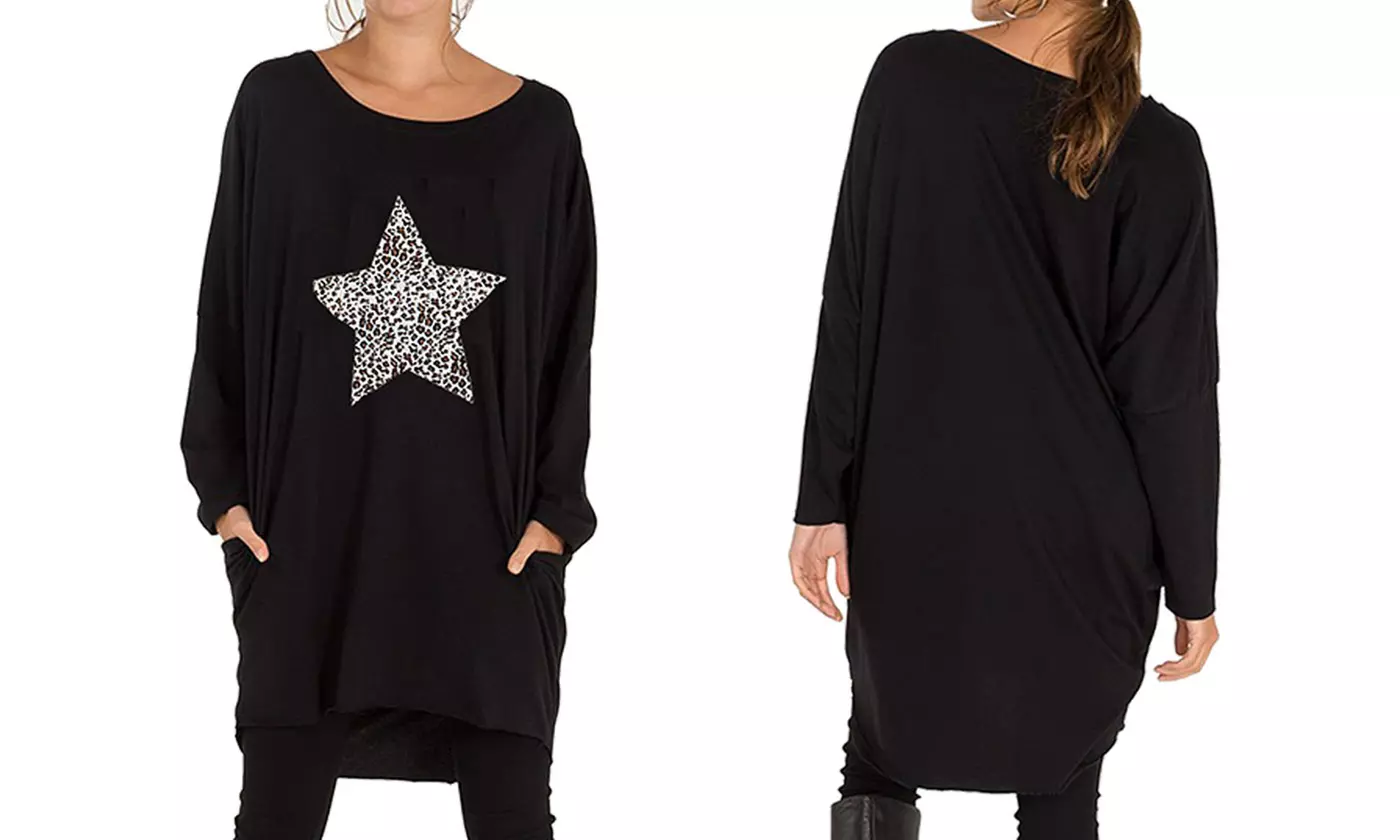 Leopard Motif Print Oversized Top