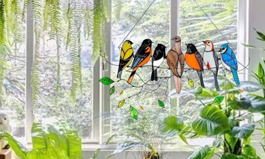 Image 7: Stained Glass Effect Birds Decorations Set