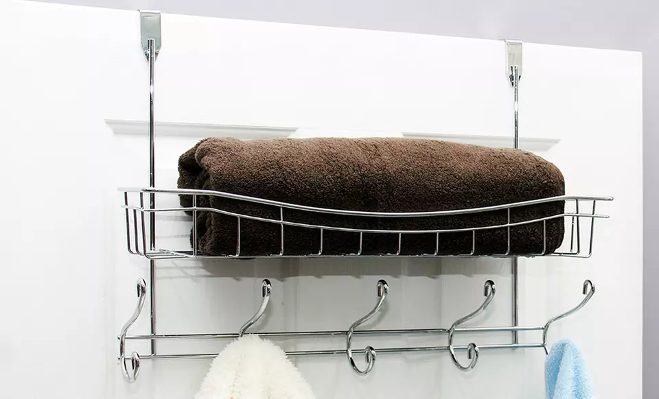 10-Hook Over-the-Door Rack with Storage Basket. Free Returns. - Primary Image