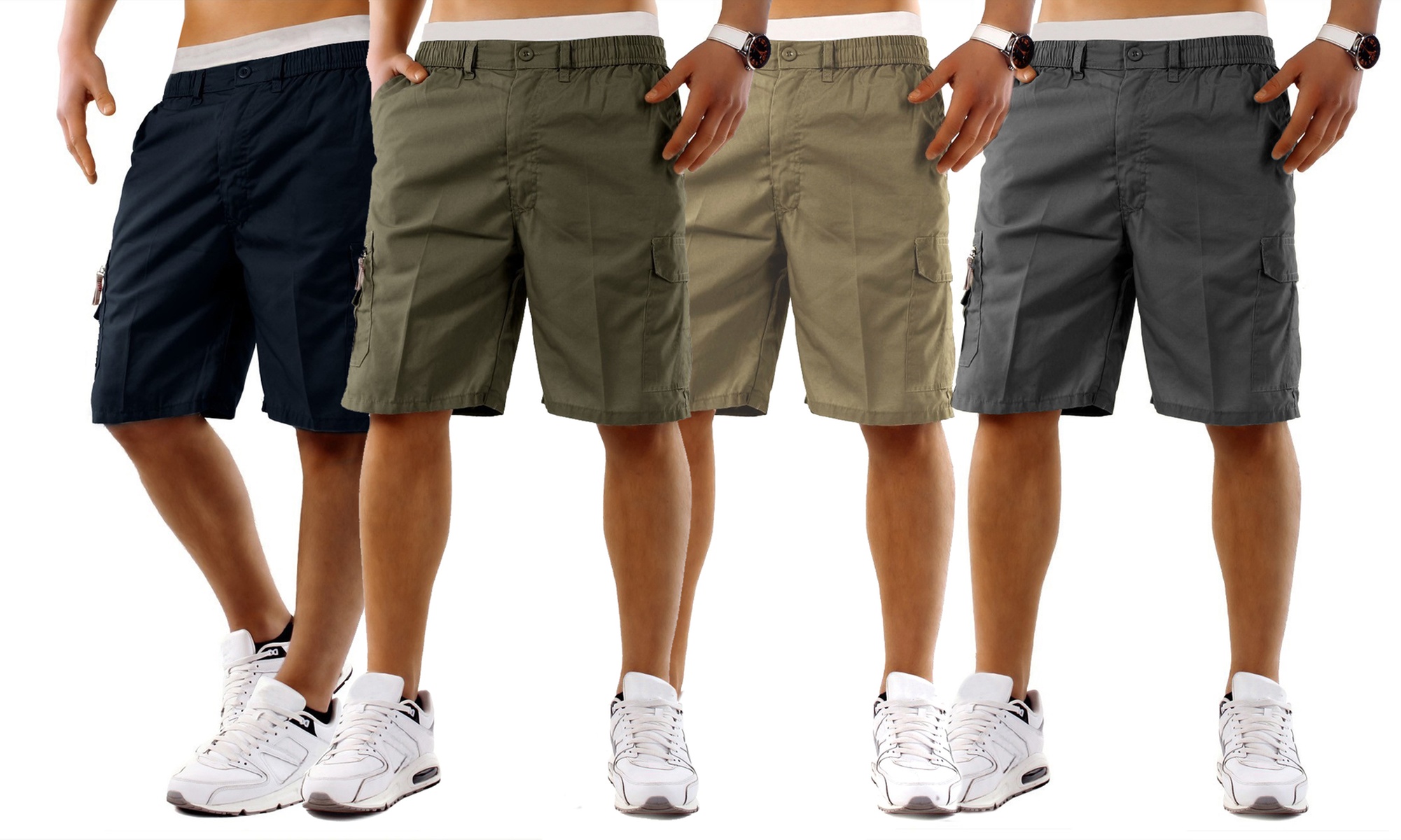 Set di 4 bermuda da uomo cargo in misto cotone