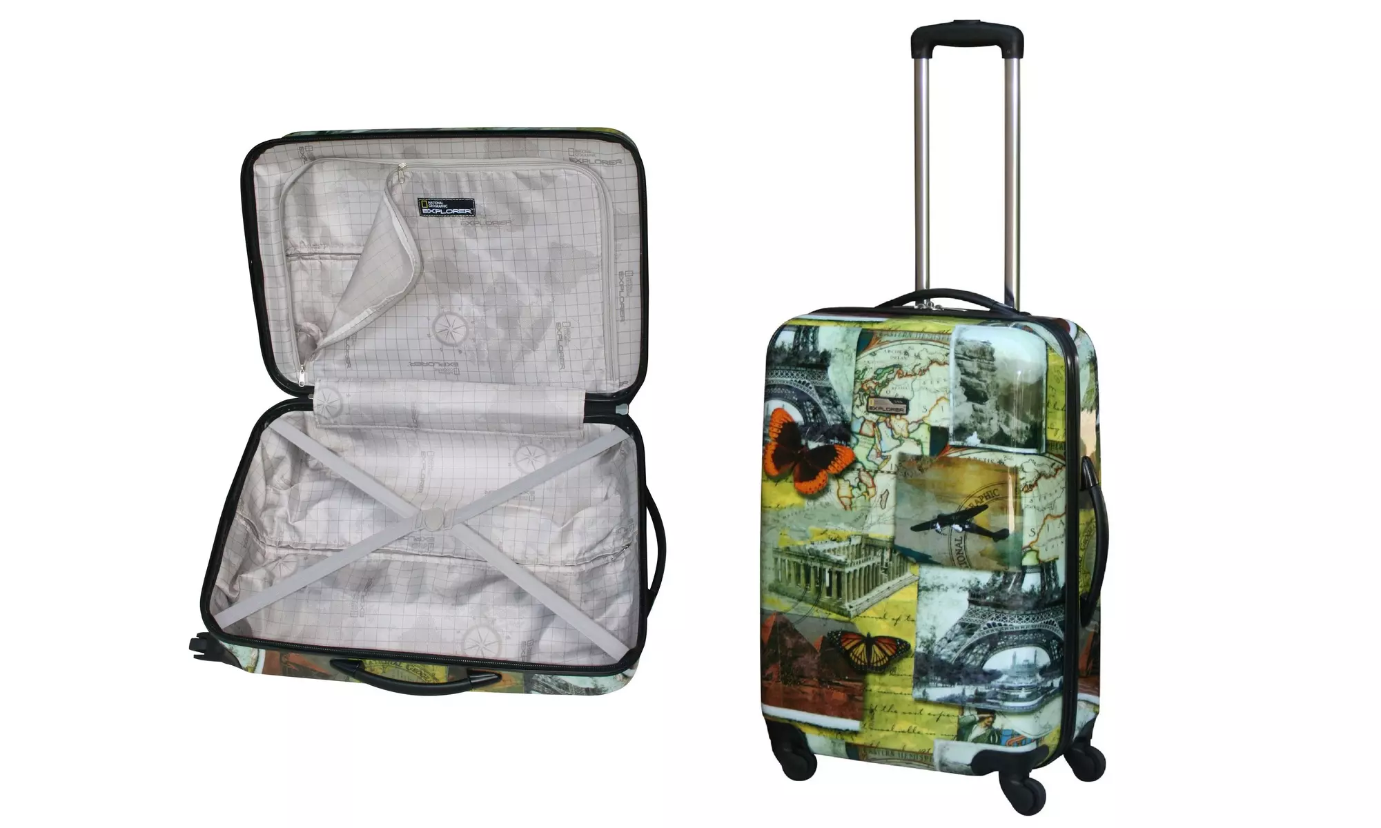 National Geographic Luggage 24" Explorer Hardside Spinner with Collage Design - Primary Image