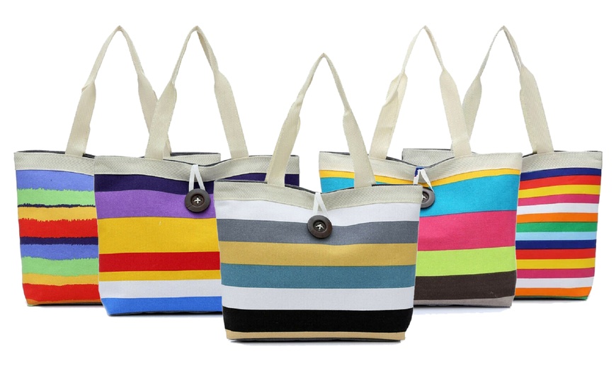 Image 1: Stripe Canvas Summer Beach Bag