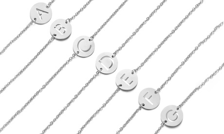 Bracciale in argento 925 con charm rotondo, disponibile con 25 iniziali forate diverse