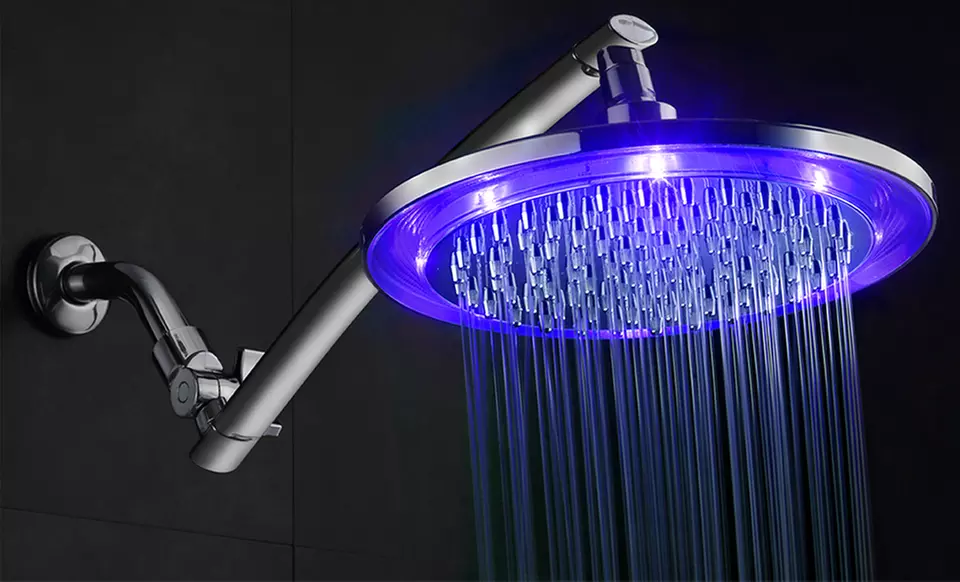 HotelSpa 10" Face Rainfall Color-Changing LED Showerhead with 15" Height-Adjustable Arch Extension Arm - Primary Image