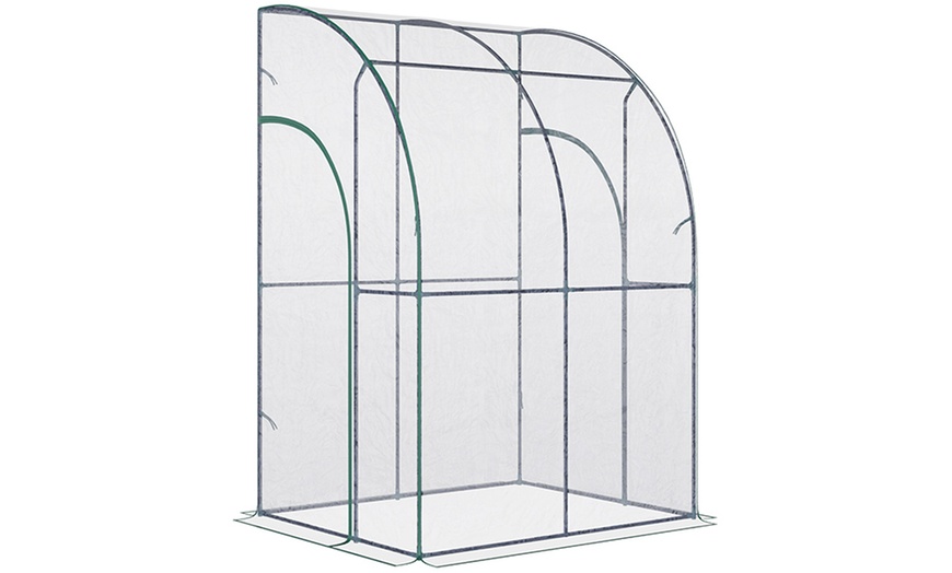 Image 1: Outsunny Outdoor Walk-In Lean-to-Wall Tunnel Greenhouse