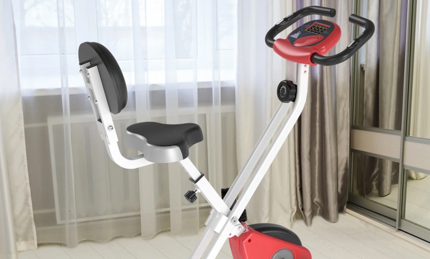 Image 3: HomCom Fold-Away Exercise Bike with 8-Level Resistance and LCD Display