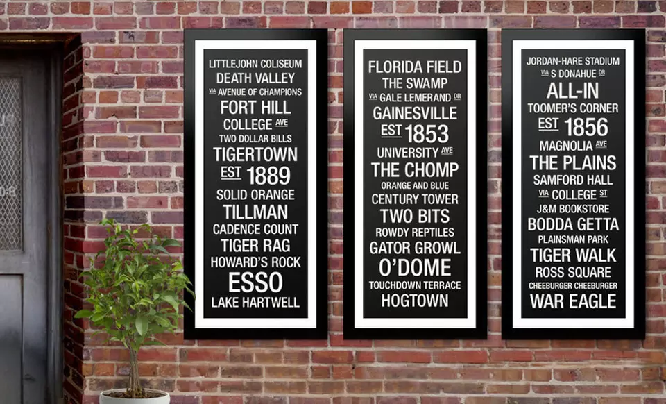 $79 for a 44"x18" Framed College Town Bus Roll Print ($299 List Price). 30 Schools Available. Free Shipping and Returns. - Primary Image