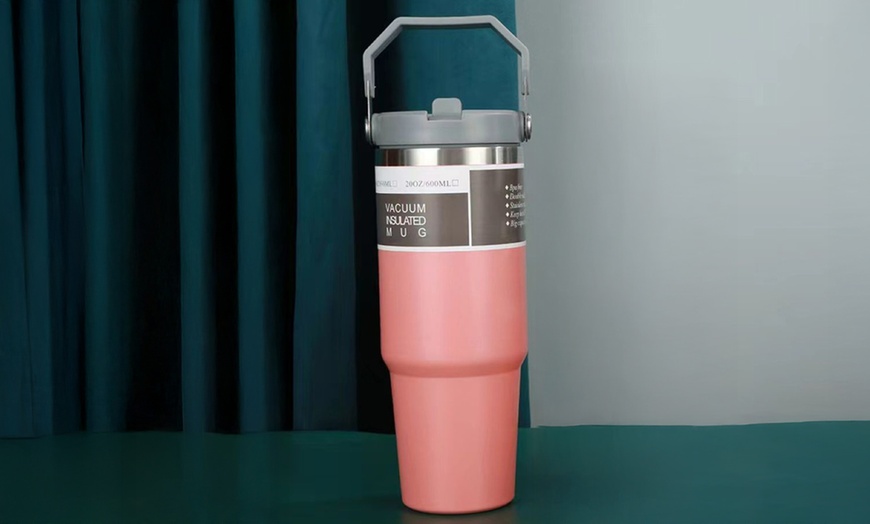 Image 12: Portable Stainless Steel Cup with Hidden Straw and Handle