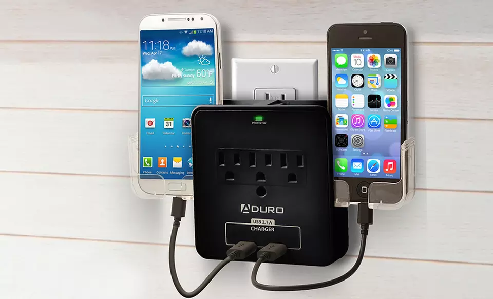 Aduro SURGE Dual USB Charging Station and Surge Protector with Phone Holders - Primary Image