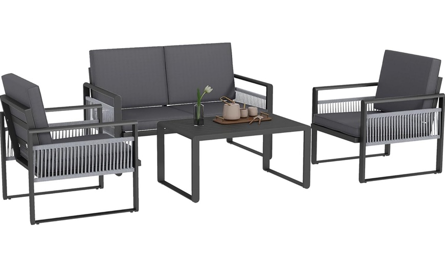 Image 3: Outsunny Aluminium Garden Furniture Set with Cushions