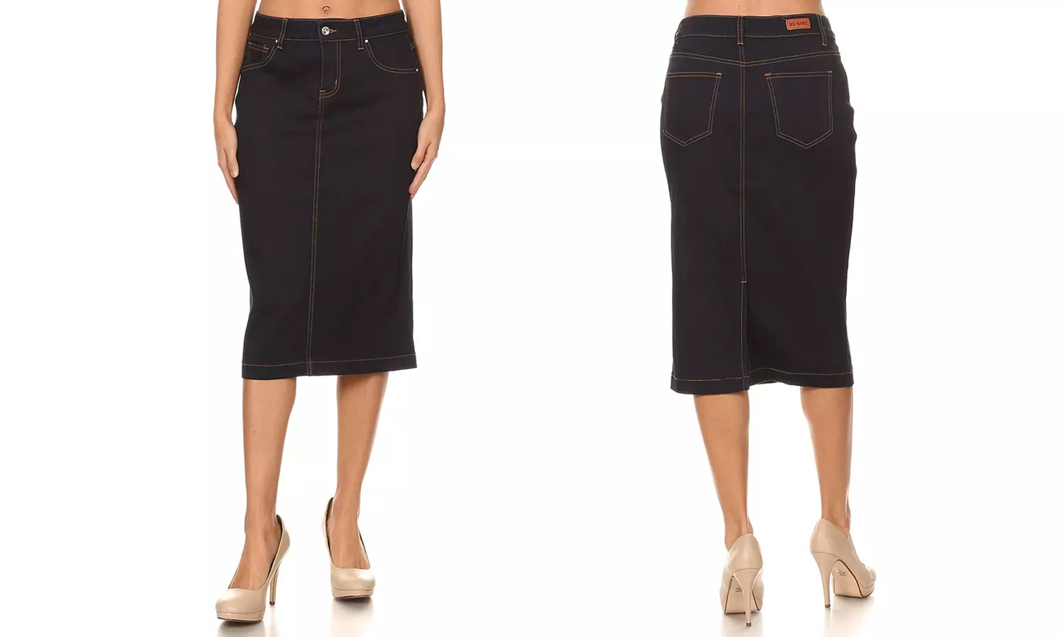 Be-Girl 28" Mid-Calf Length Stretch Denim Skirt. Plus Sizes Available  - Primary Image